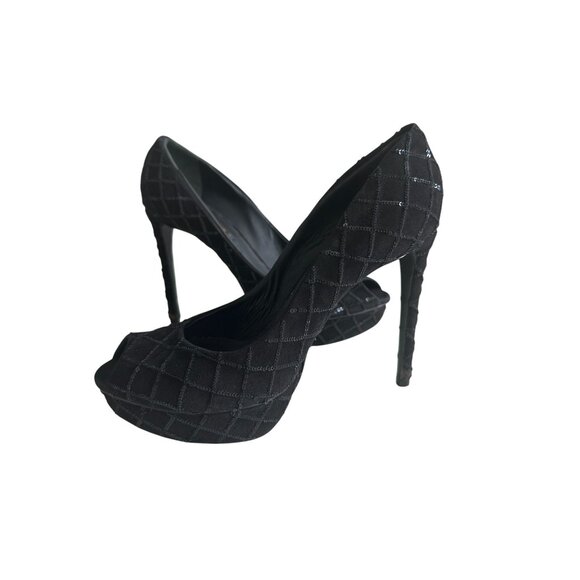 LOUIS VUITTON Black Sequin Patterned Platform Heels Size 37 / US 7 - Picture 5 of 12